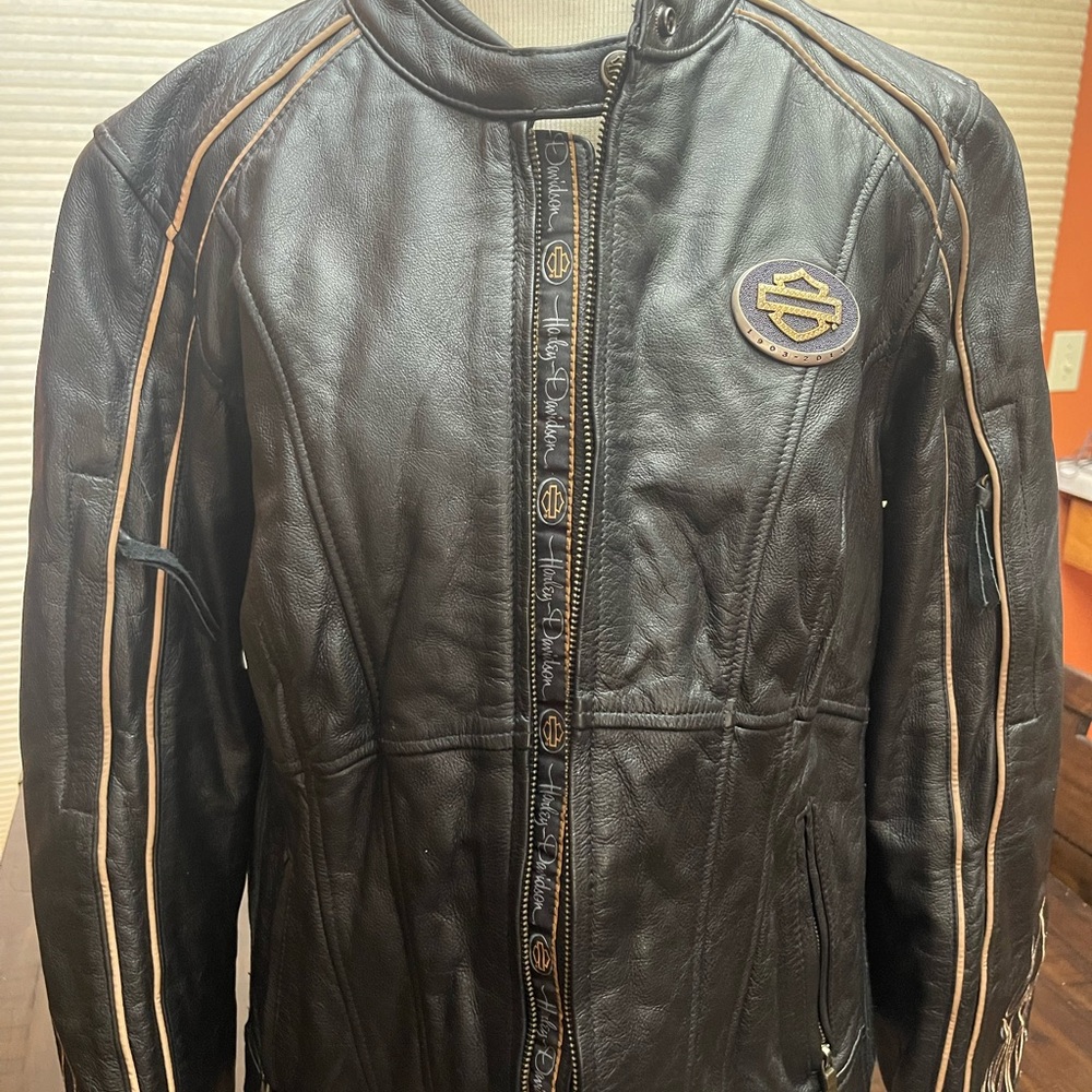 Harley-Davidson Black and Bronze leather details Leather Jacket.